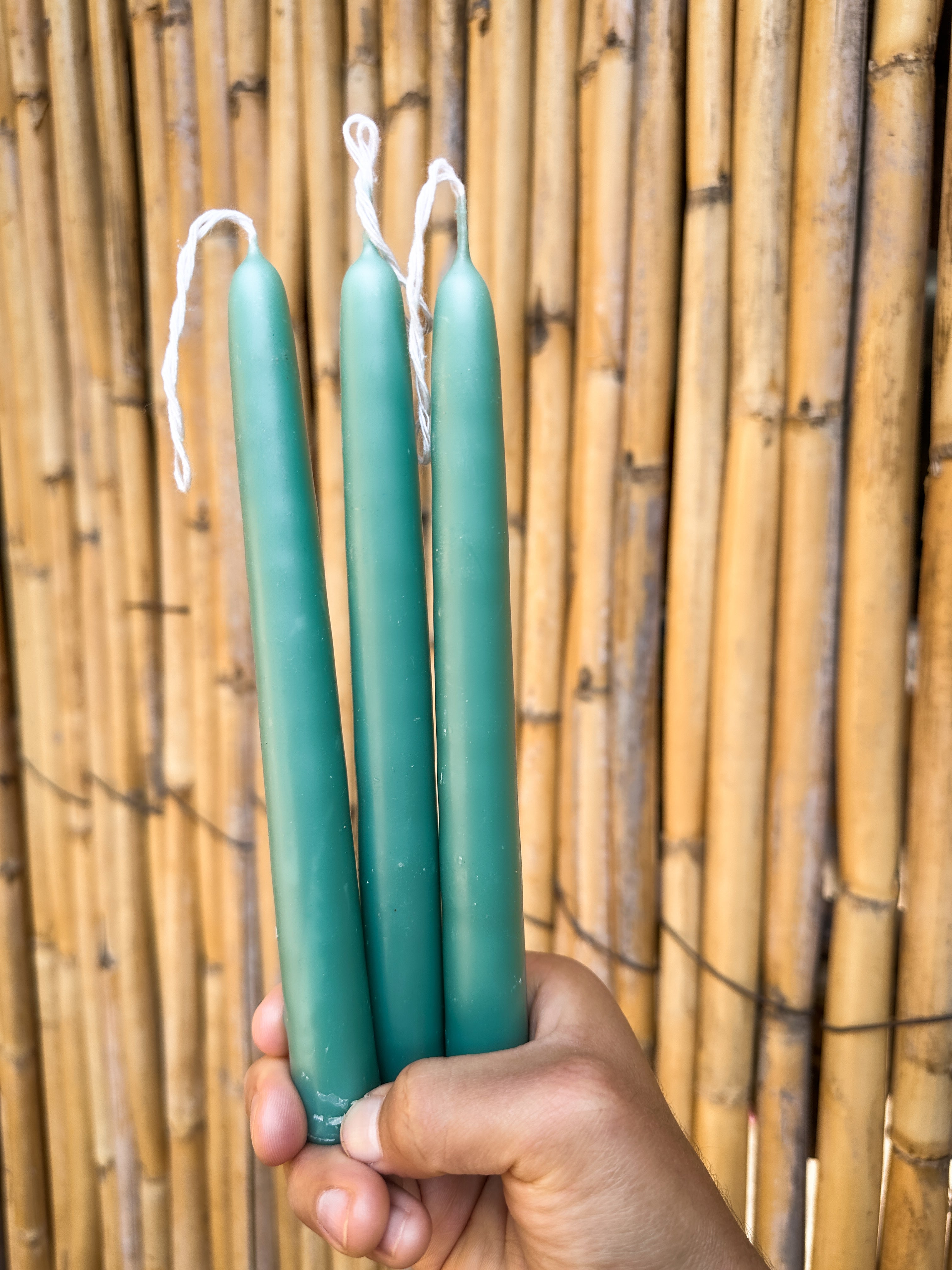 Juego de 3 velas cónicas de cera de abeja Aqua