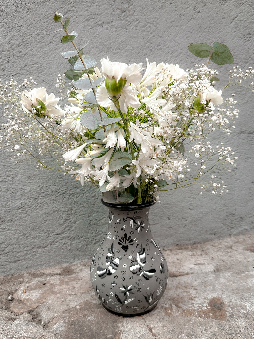 Florero Otomí Blanco y Negro- PREVENTA (6 a 12 SEMANAS)