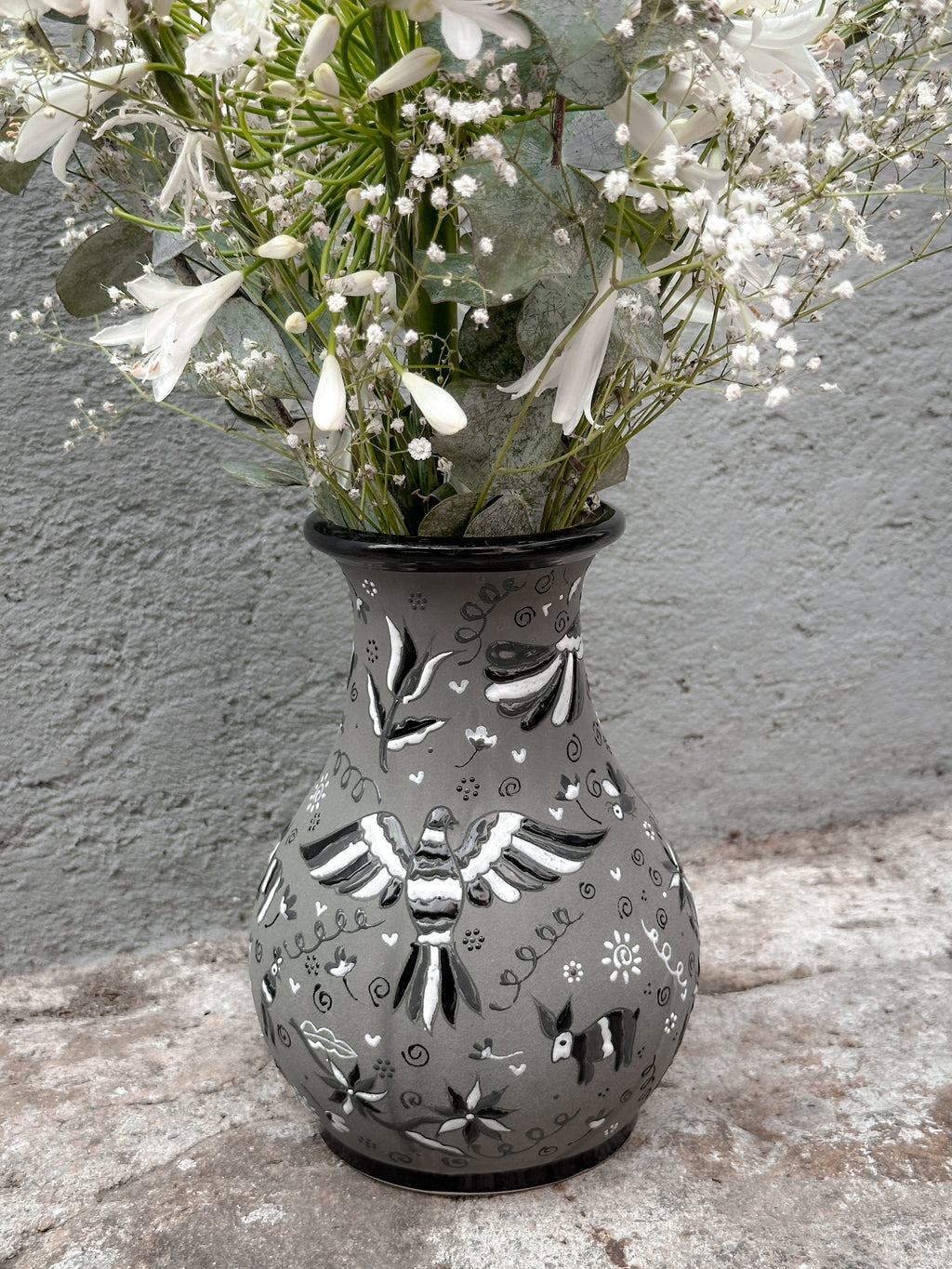 Florero Otomí Blanco y Negro- PREVENTA (6 a 12 SEMANAS)