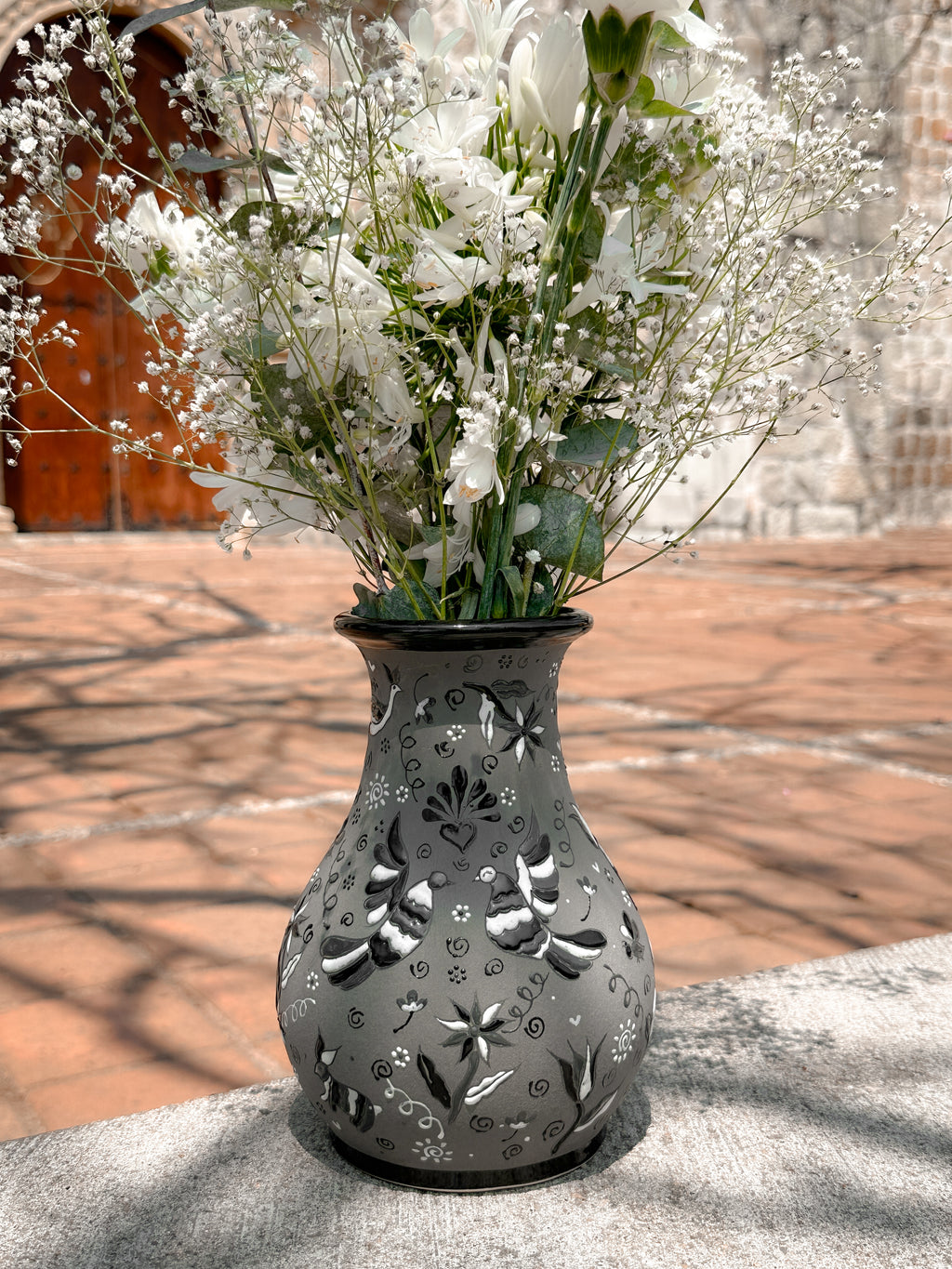 Florero Otomí Blanco y Negro- PREVENTA (6 a 12 SEMANAS)
