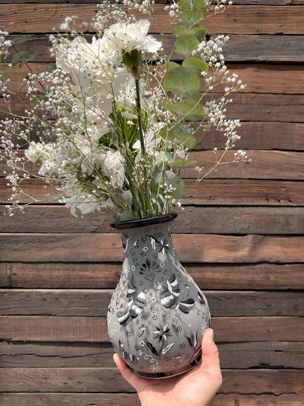Florero Otomí Blanco y Negro- PREVENTA (6 a 12 SEMANAS)