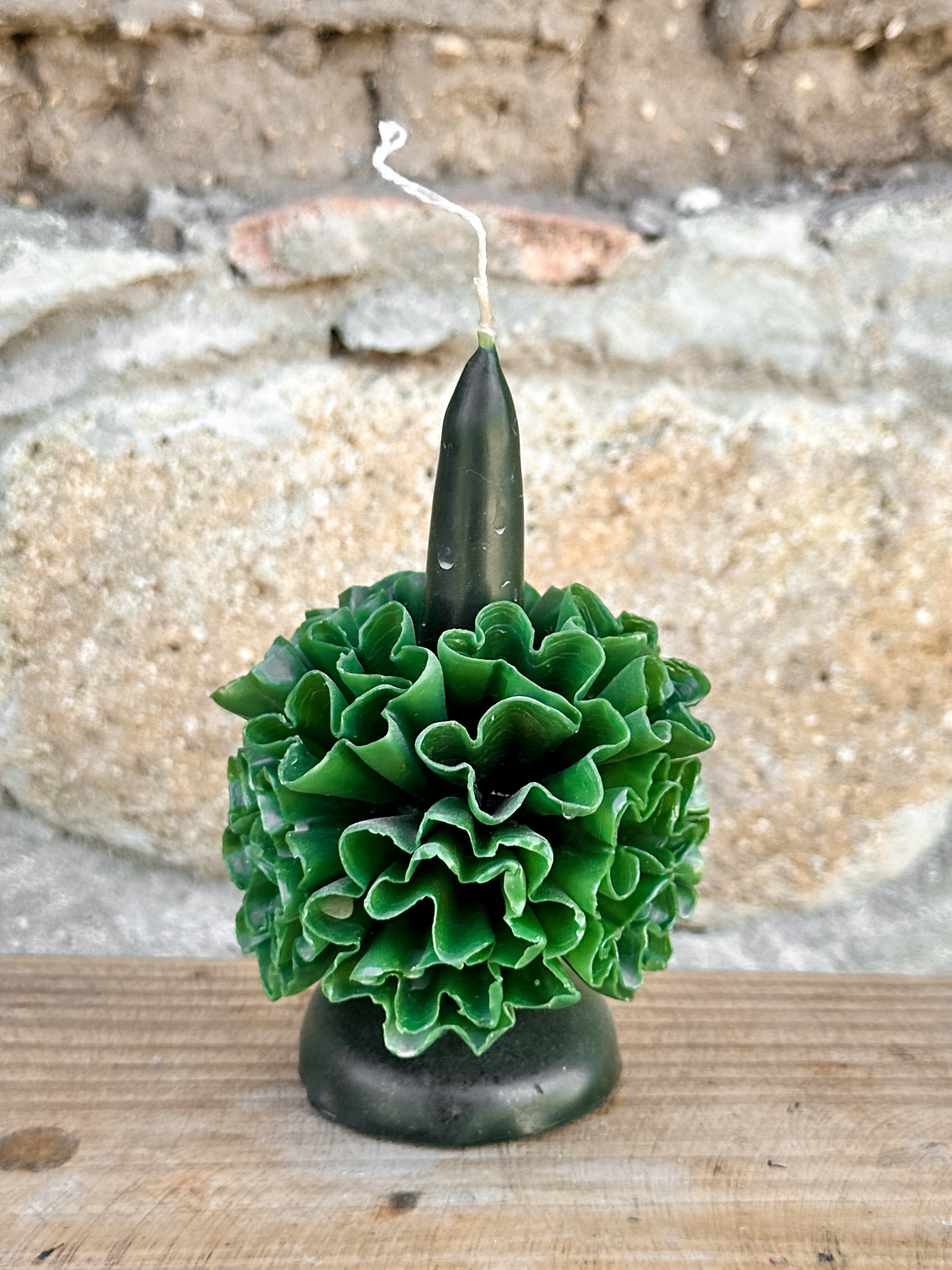 Vela floral de cera de abeja de Teotitlán Verde Oscuro