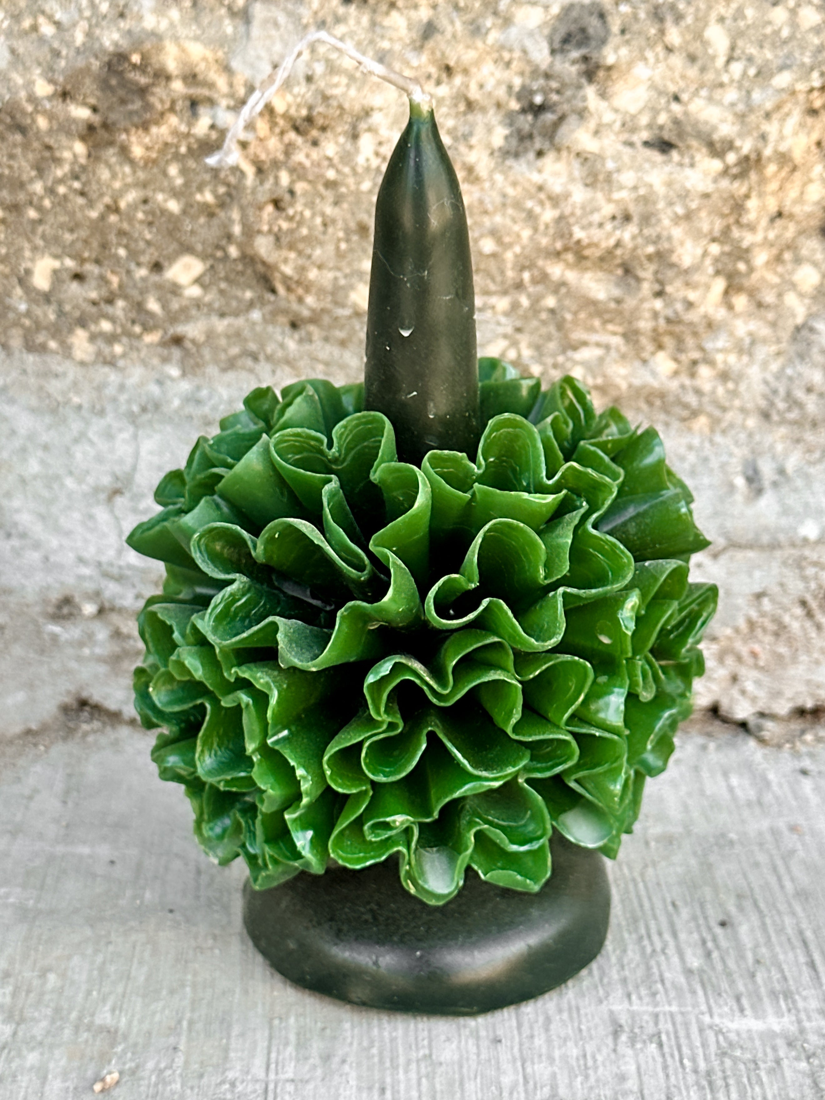 Vela floral de cera de abeja de Teotitlán Verde Oscuro