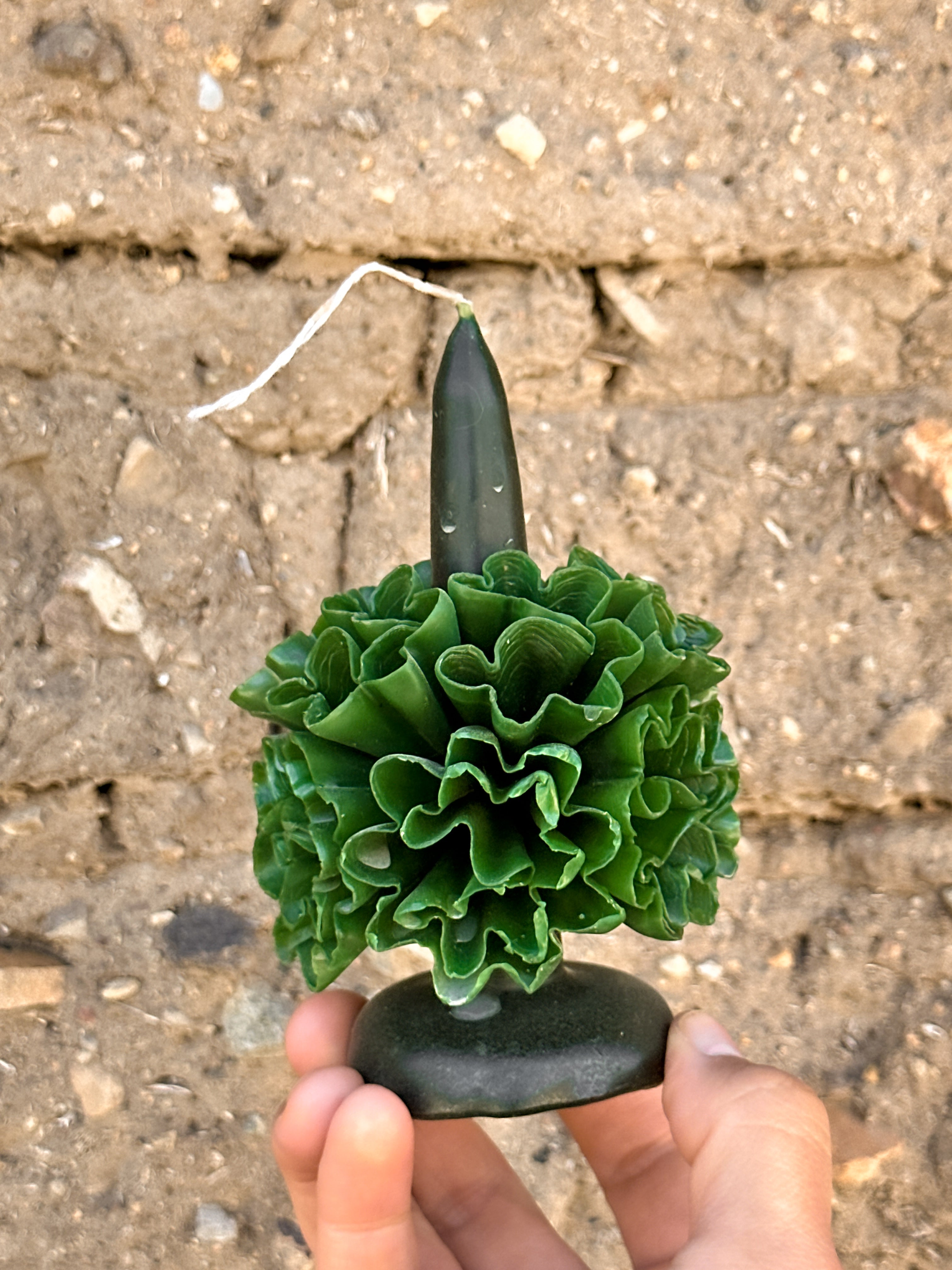 Vela floral de cera de abeja de Teotitlán Verde Oscuro