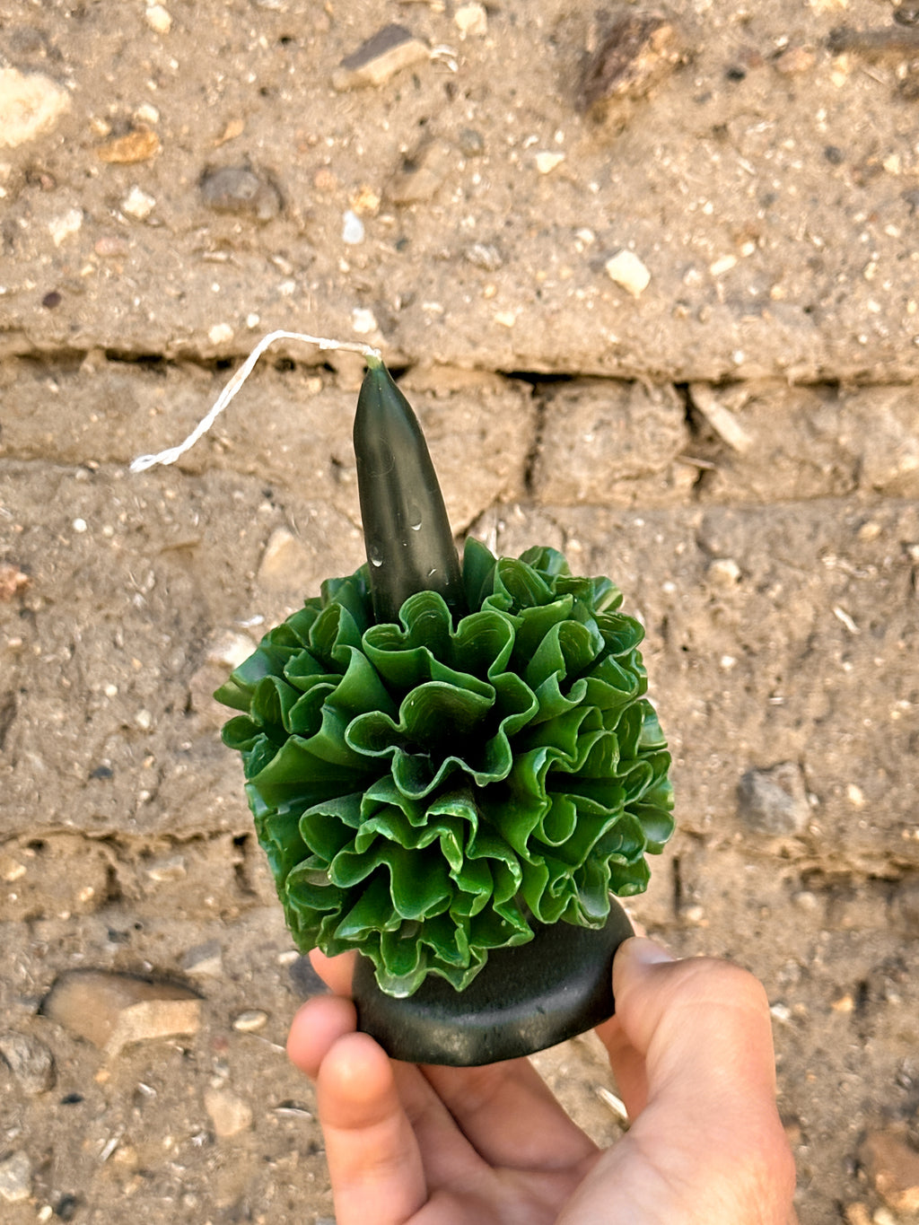 Vela floral de cera de abeja de Teotitlán Verde Oscuro