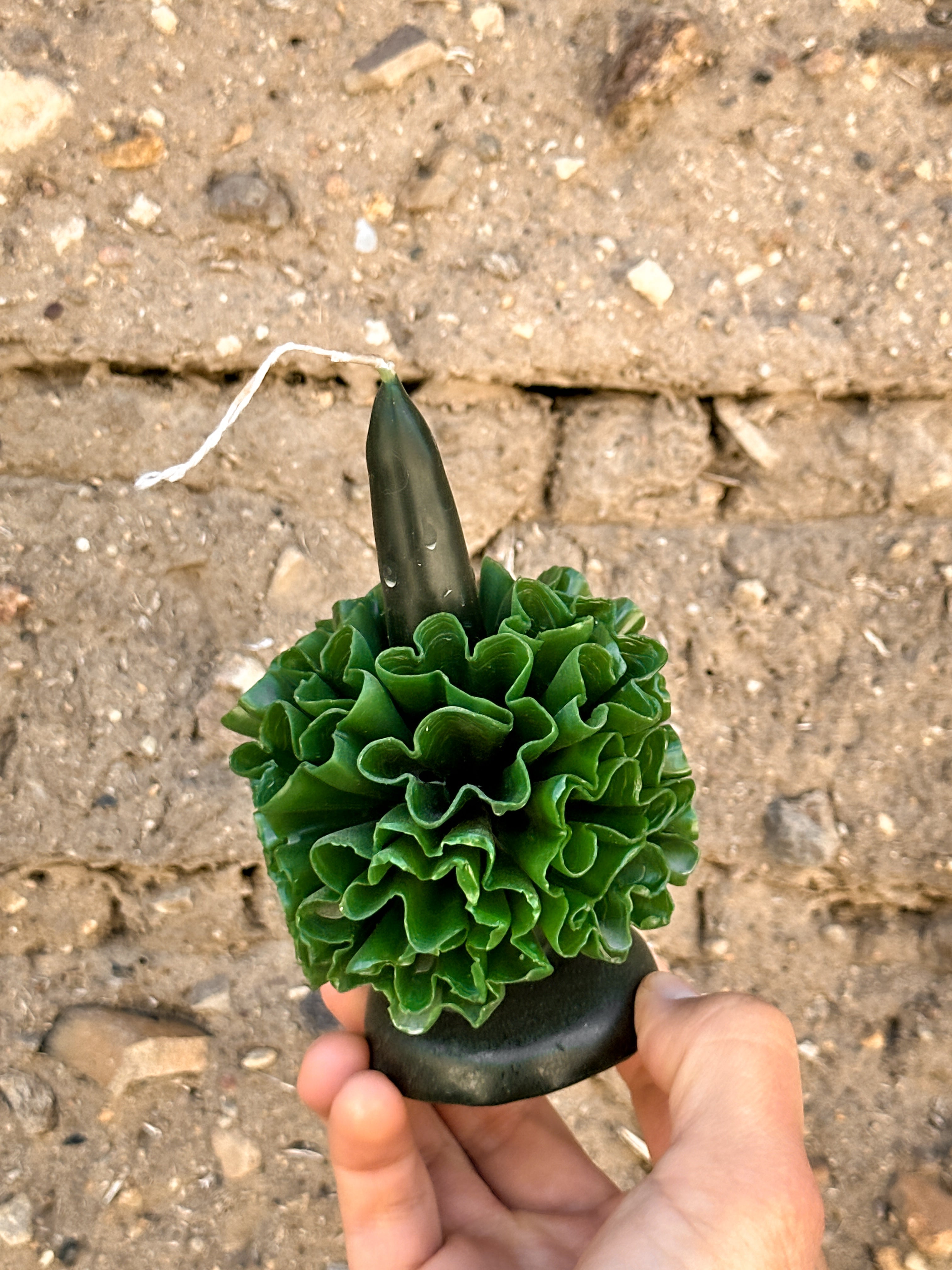 Vela floral de cera de abeja de Teotitlán Verde Oscuro