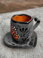 Set Taza y Plato Mariposa Monarca Negro -  PREVENTA (6 a 12 SEMANAS)