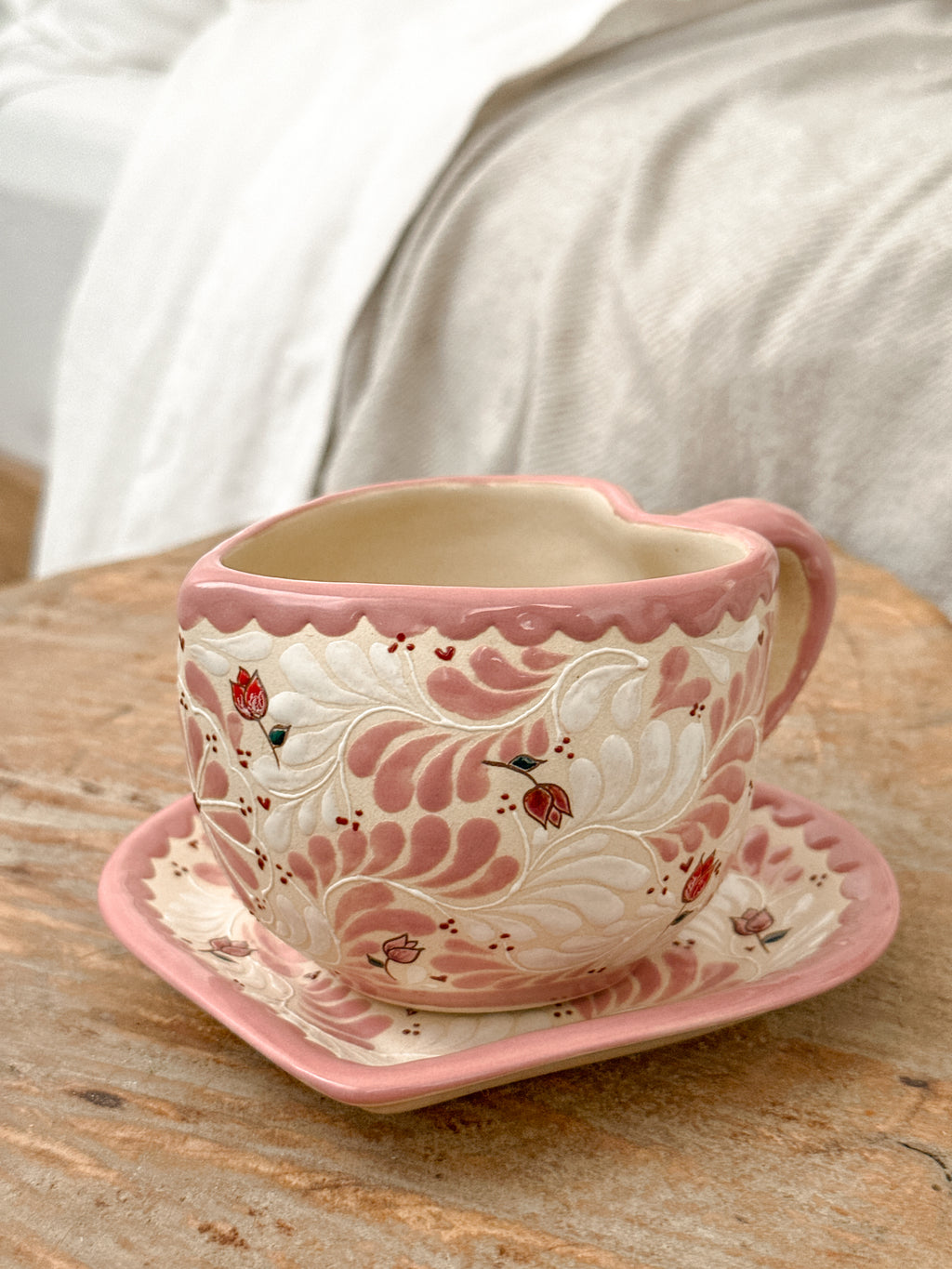 Juego de Taza con Plato Tulipanes Corazon - PREVENTA (6 a 12 SEMANAS)