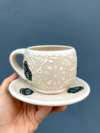 Juego de Taza con Plato Mariposa Azul - PREVENTA (6 a 12 SEMANASA)
