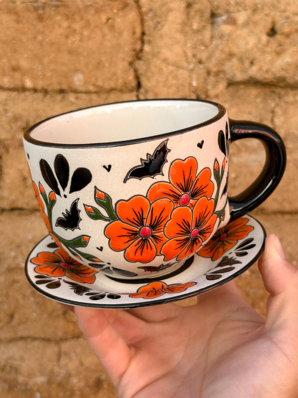 Juego de Taza con Plato Flores y Murciélagos - PREVENTA (6 a 12 SEMANAS)