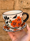 Juego de Taza con Plato Flores y Murciélagos - PREVENTA (6 a 12 SEMANAS)
