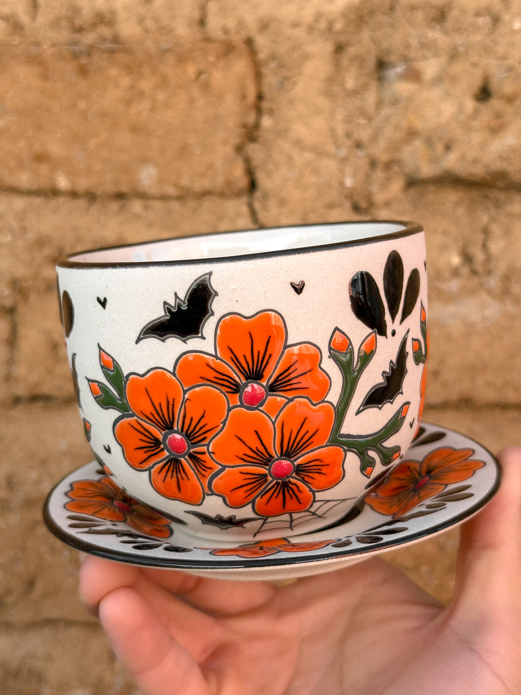 Juego de Taza con Plato Flores y Murciélagos - PREVENTA (6 a 12 SEMANAS)
