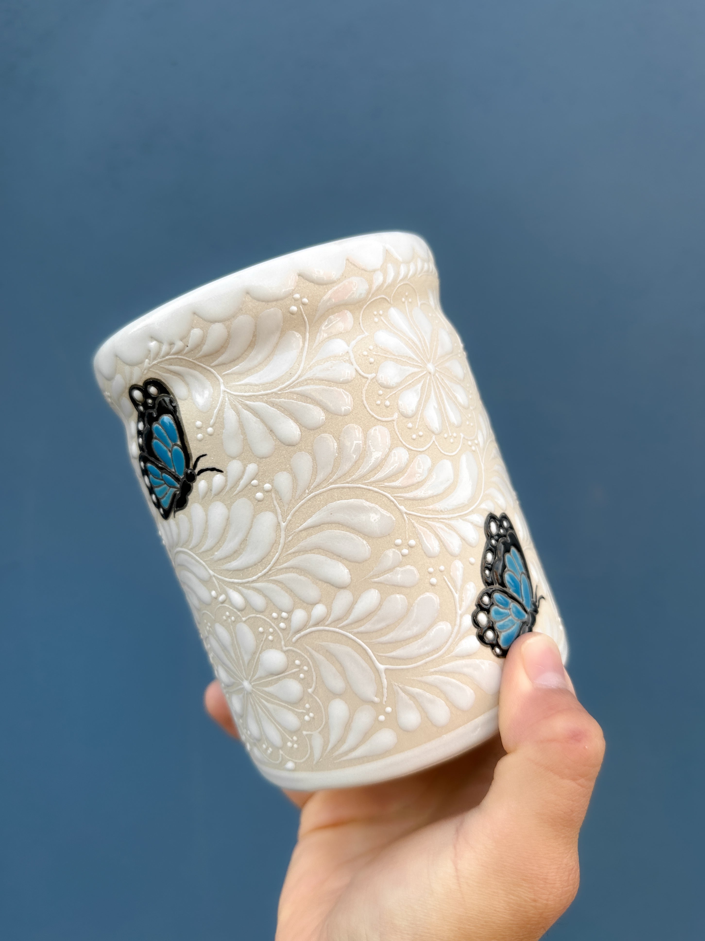 Vaso Multiusos Mariposa Azul - PREVENTA (6 a 12 SEMANAS)
